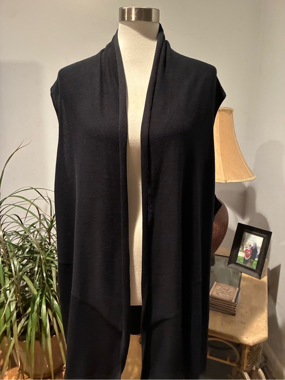 Foxcroft Black Knit Open-Front Vest 100% Cotton Size 1X
